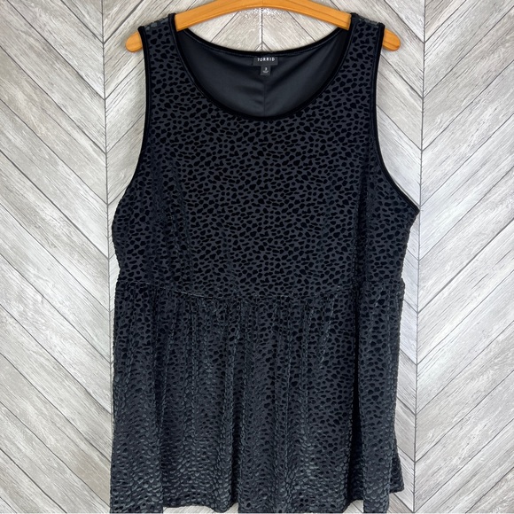 TORRID Black Velvet Burnout Leopard Peplum Top - Picture 2 of 11